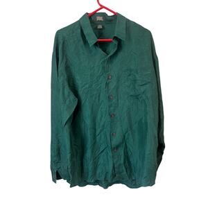 Stefano Man 100% Silk Emerald Green Button Up Shirt Men’s XL